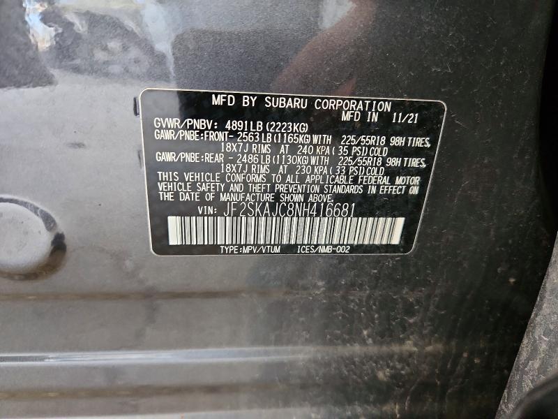 66072546 :رقم المزاد ، JF2SKAJC8NH416681 vin ، 2022 Subaru Forester مزاد بيع