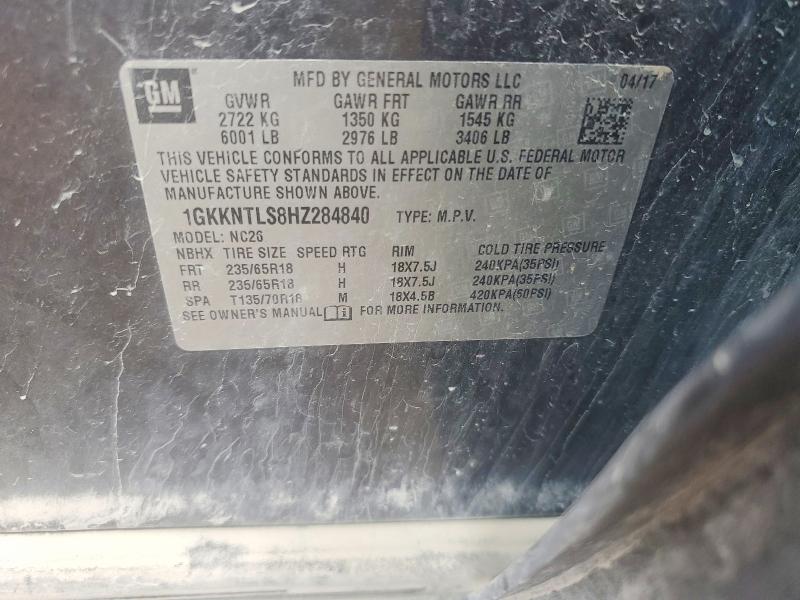 62274826 :رقم المزاد ، 1GKKNTLS8HZ284840 vin ، 2017 Gmc Acadia مزاد بيع