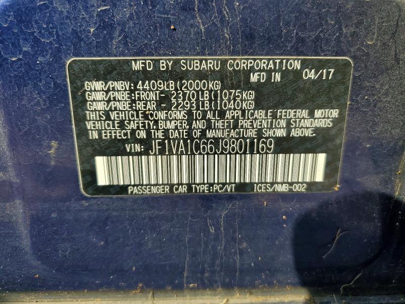 64940826 :رقم المزاد ، JF1VA1C66J9801169 vin ، 2018 Subaru Wrx مزاد بيع