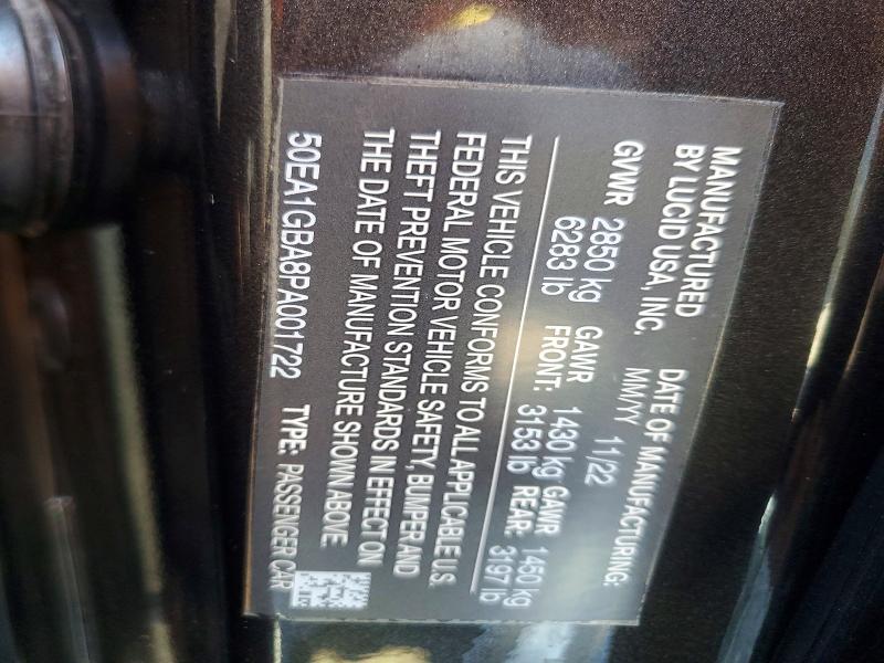 Продажа на аукционе авто 2023 Lucid Motors Air, vin: 50EA1GBA8PA001722, номер лота: 63534316