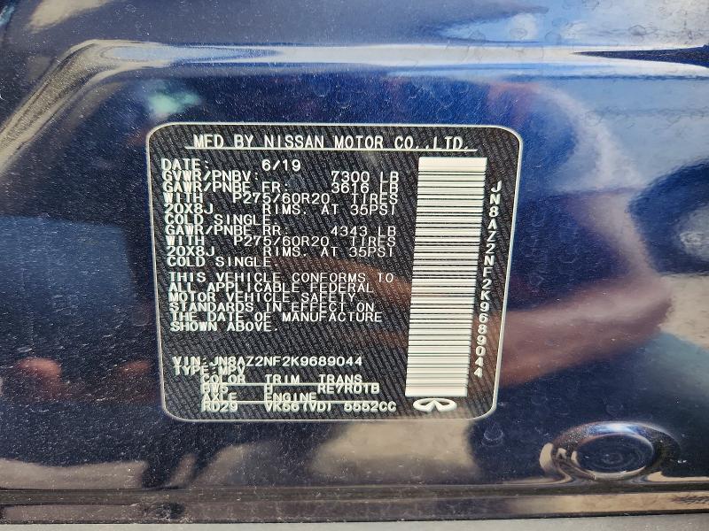 64705586 :رقم المزاد ، JN8AZ2NF2K9689044 vin ، 2019 Infiniti Qx80 مزاد بيع