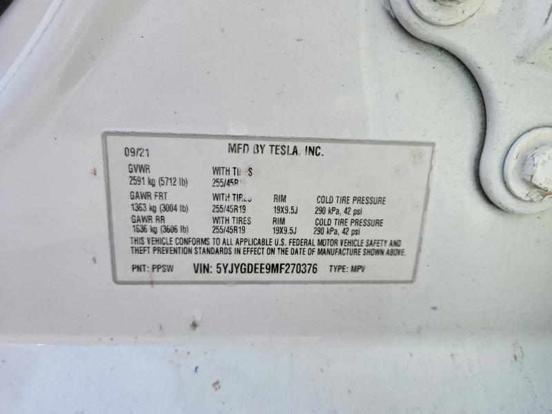 Продаж на аукціоні авто 2021 Tesla Model Y, vin: 5YJYGDEE9MF270376, номер лоту: 65513506