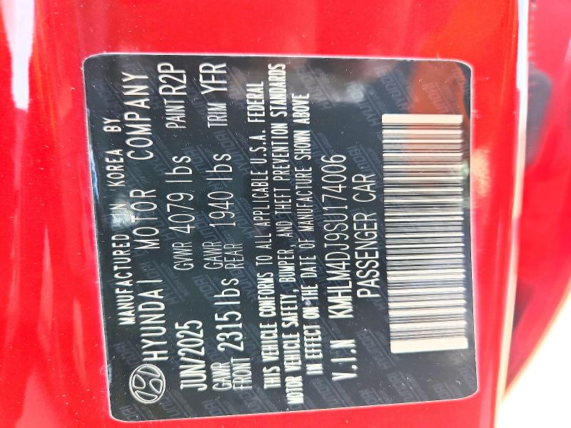 Auction sale of the 2025 Hyundai Elantra Hybrid, vin: KMHLM4DJ9SU174006, lot number: 66242756