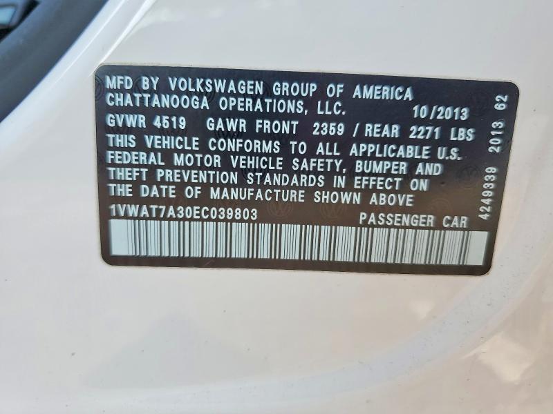 65559506 :رقم المزاد ، 1VWAT7A30EC039803 vin ، 2014 Volkswagen Passat مزاد بيع