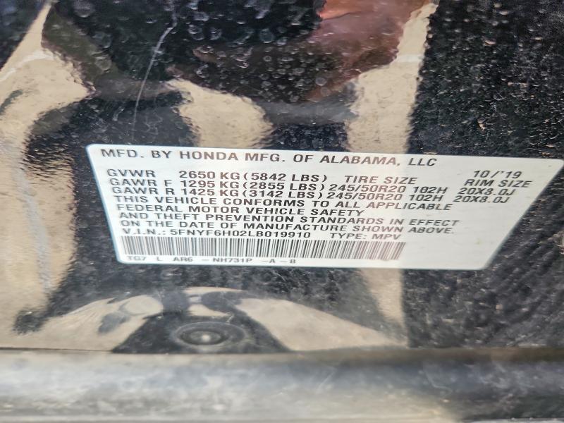 Продажа на аукционе авто 2020 Honda Pilot, vin: 5FNYF6H02LB019910, номер лота: 66380916