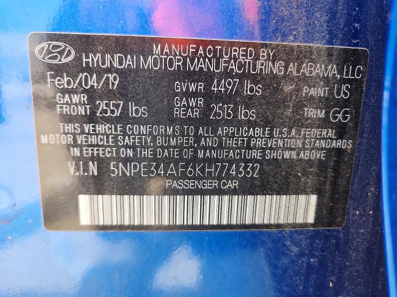 Продажа на аукционе авто 2019 Hyundai Sonata, vin: 5NPE34AF6KH774332, номер лота: 66505066