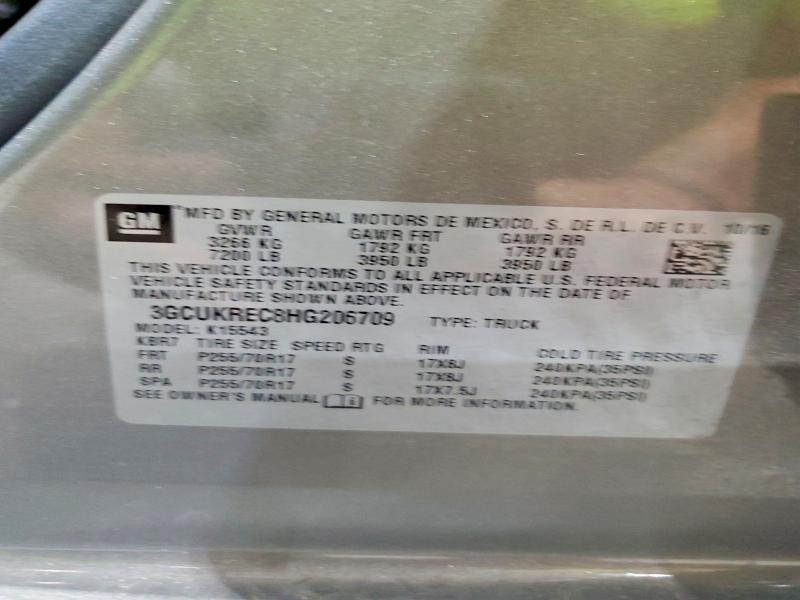 Aukcja sprzedaży 2017 Chevrolet Silverado, vin: 3GCUKREC8HG206709, numer aukcji: 65050306