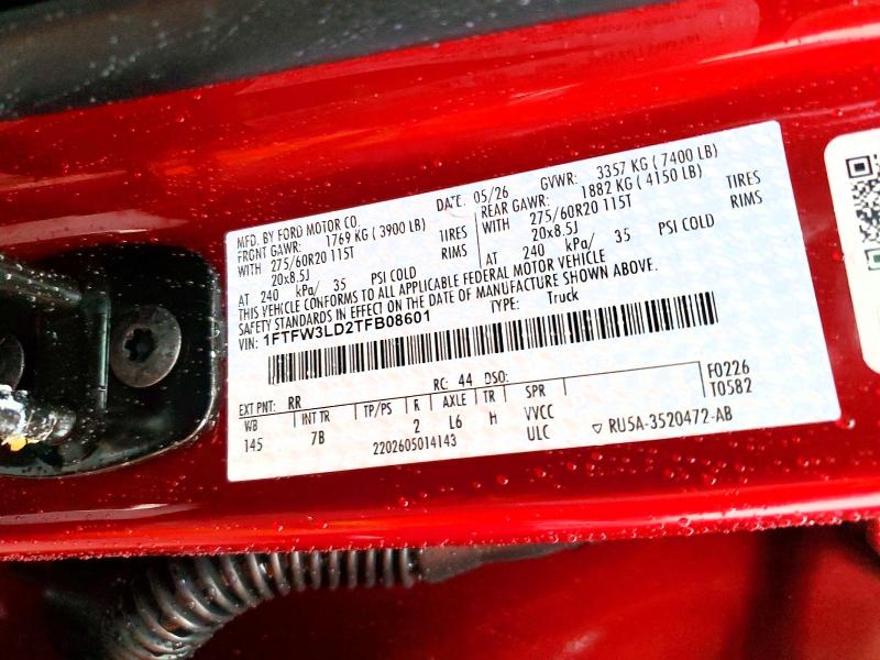 Aukcja sprzedaży 2026 Ford F150, vin: 1FTFW3LD2TFB08601, numer aukcji: 64017146