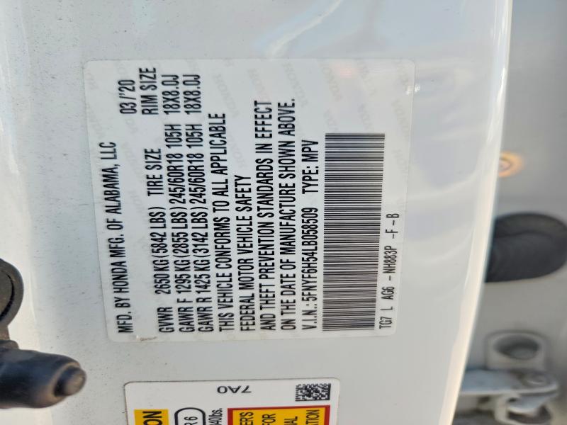 Aukcja sprzedaży 2020 Honda Pilot, vin: 5FNYF6H54LB058509, numer aukcji: 65741116