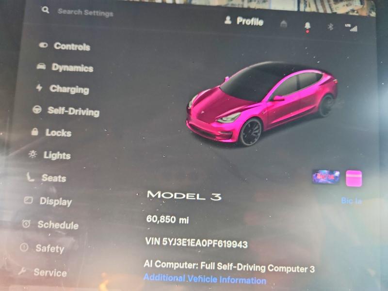 Продаж на аукціоні авто 2023 Tesla Model 3, vin: 5YJ3E1EA0PF619943, номер лоту: 63011446