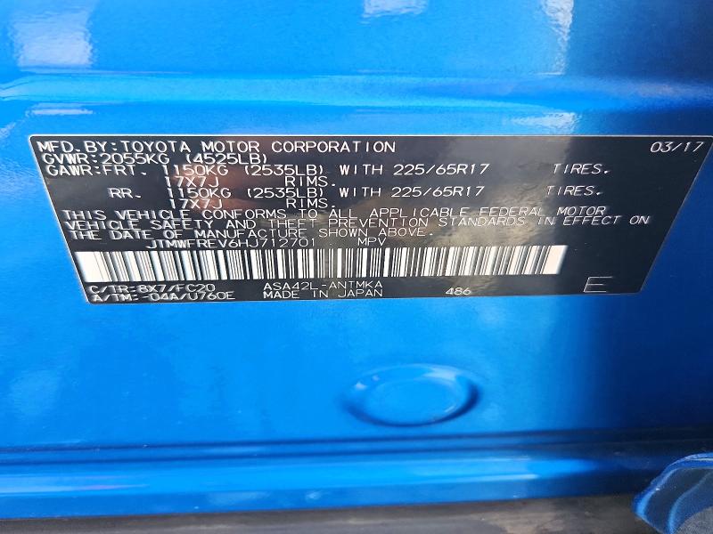 Продаж на аукціоні авто 2017 Toyota Rav4, vin: JTMWFREV6HJ712701, номер лоту: 64510836