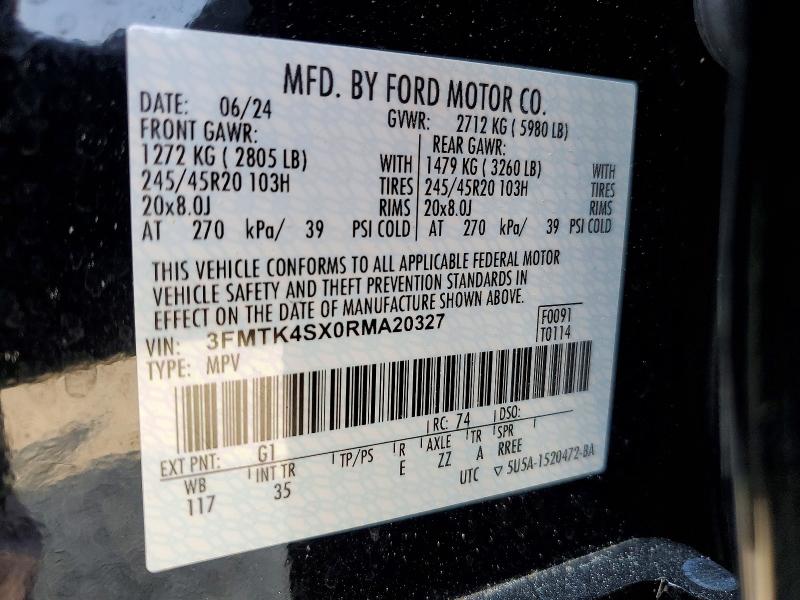 Продажа на аукционе авто 2024 Ford Mustang Mach-e, vin: 3FMTK4SX0RMA20327, номер лота: 64161066
