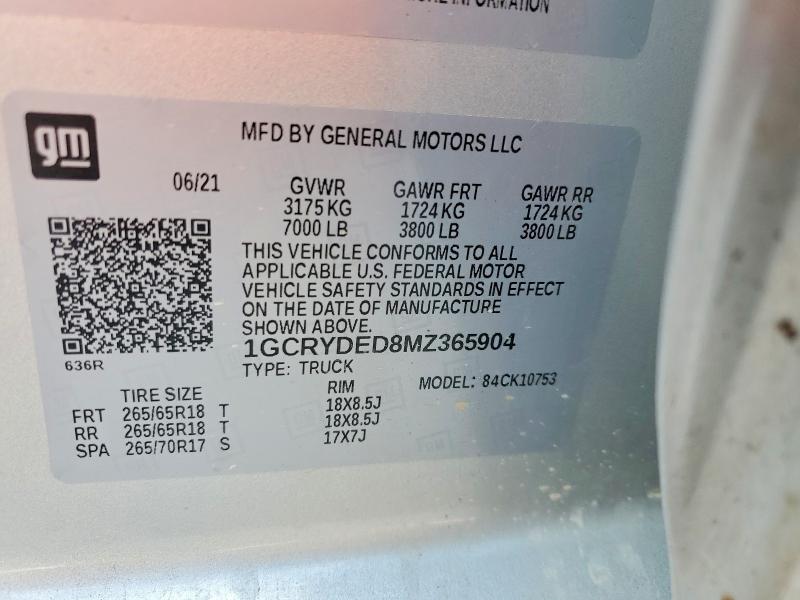 Aukcja sprzedaży 2021 Chevrolet Silverado, vin: 1GCRYDED8MZ365904, numer aukcji: 66406506