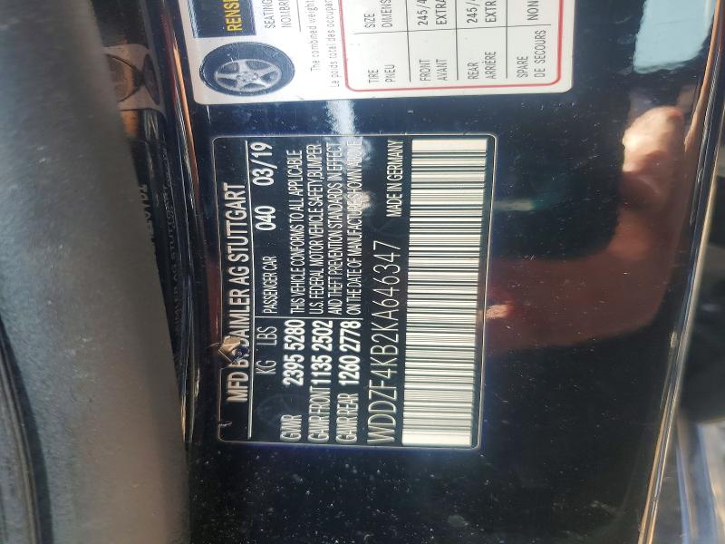 66380246 :رقم المزاد ، WDDZF4KB2KA646347 vin ، 2019 Mercedes-benz E مزاد بيع