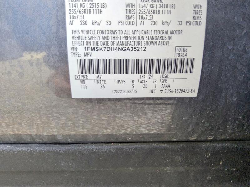 Aukcja sprzedaży 2022 Ford Explorer, vin: 1FMSK7DH4NGA35212, numer aukcji: 63859966