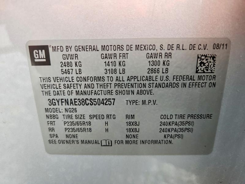 2012 Cadillac Srx მანქანა იყიდება აუქციონზე, vin: 3GYFNAE38CS504257, აუქციონის ნომერი: 67315506