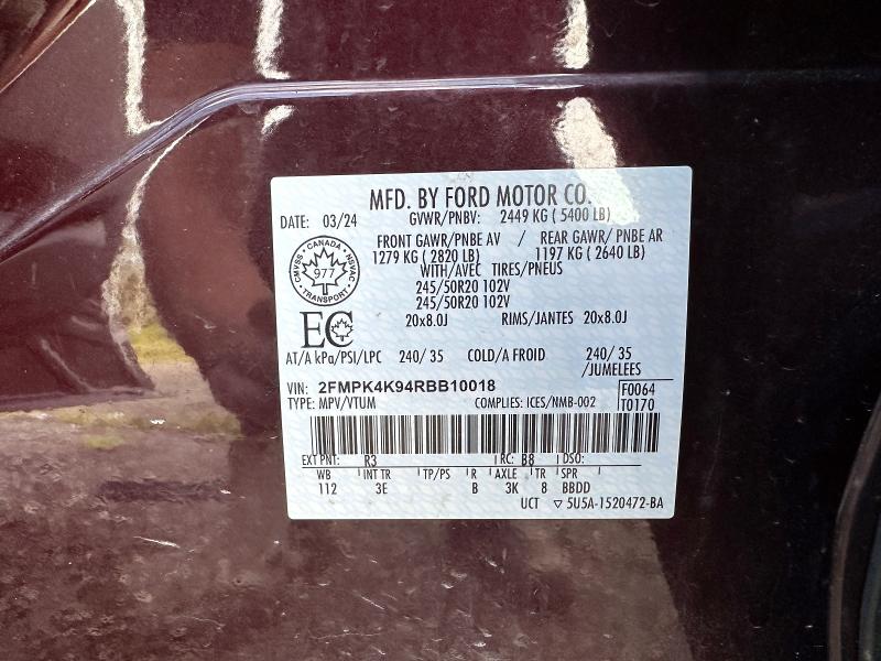 Продаж на аукціоні авто 2024 Ford Edge, vin: 2FMPK4K94RBB10018, номер лоту: 64740776