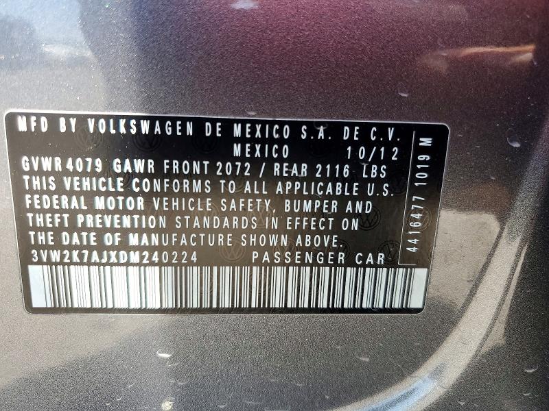 Aukcja sprzedaży 2013 Volkswagen Jetta, vin: 3VW2K7AJXDM240224, numer aukcji: 67093356