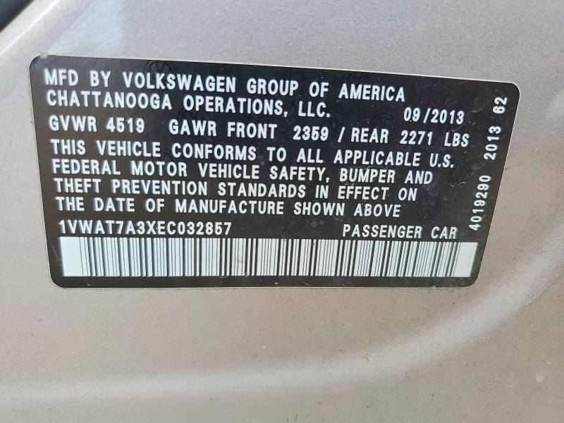 Aukcja sprzedaży 2014 Volkswagen Passat, vin: 1VWAT7A3XEC032857, numer aukcji: 63870846