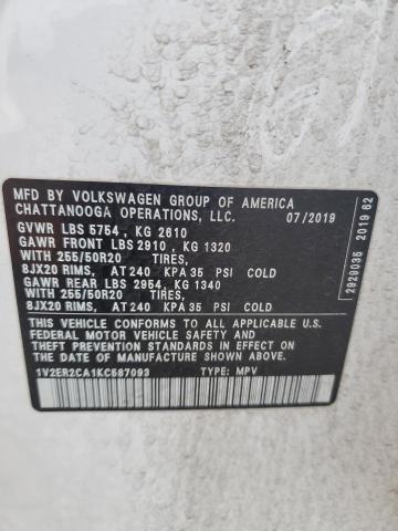 Продажа на аукционе авто 2019 Volkswagen Atlas, vin: 1V2ER2CA1KC587093, номер лота: 63932066