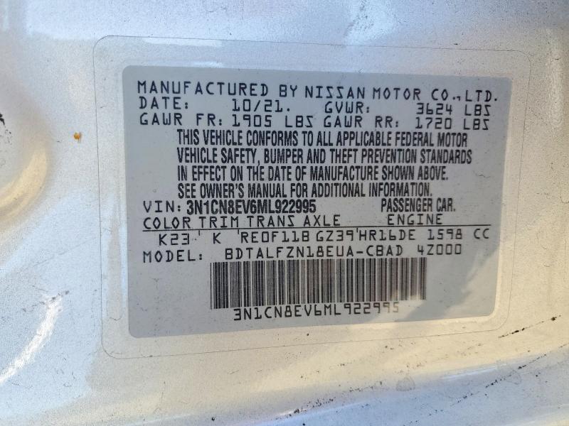 66567946 :رقم المزاد ، 3N1CN8EV6ML922995 vin ، 2021 Nissan Versa مزاد بيع