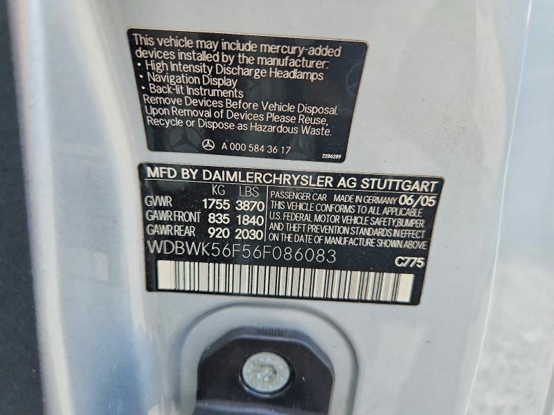 64975066 :رقم المزاد ، WDBWK56F56F086083 vin ، 2006 Mercedes-benz Slk مزاد بيع
