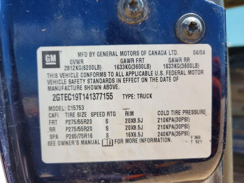 65004826 :رقم المزاد ، 2GTEC19T141377155 vin ، 2004 Gmc New Sierra مزاد بيع