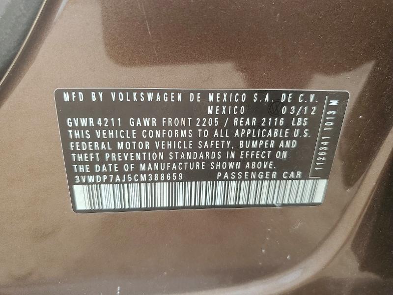 Aukcja sprzedaży 2012 Volkswagen Jetta, vin: 3VWDP7AJ5CM388659, numer aukcji: 66180346