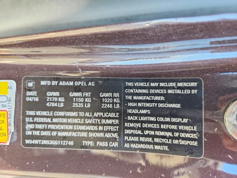 63816536 :رقم المزاد ، W04WT3N53GG112746 vin ، 2016 Buick Cascada مزاد بيع