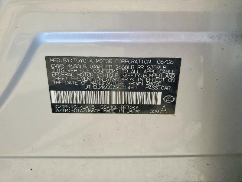 67103296 :رقم المزاد ، JTHBJ46G072031490 vin ، 2007 Lexus Es مزاد بيع