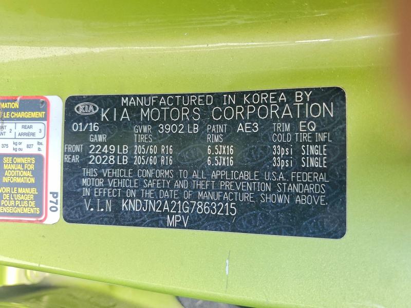 64415696 :رقم المزاد ، KNDJN2A21G7863215 vin ، 2016 Kia Soul مزاد بيع