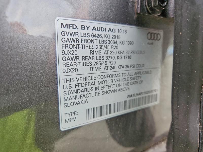 Aukcja sprzedaży 2019 Audi Q7, vin: WA1LHAF71KD017721, numer aukcji: 66482156