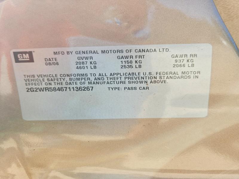 66437416 :رقم المزاد ، 2G2WR584671136267 vin ، 2007 Pontiac Grand Prix مزاد بيع
