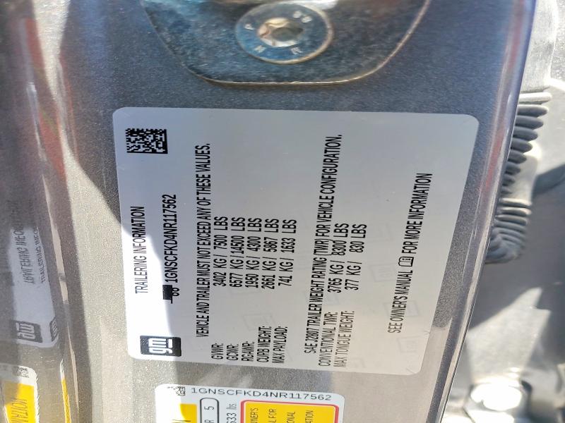 64387246 :رقم المزاد ، 1GNSCFKD4NR117562 vin ، 2022 Chevrolet Suburban مزاد بيع