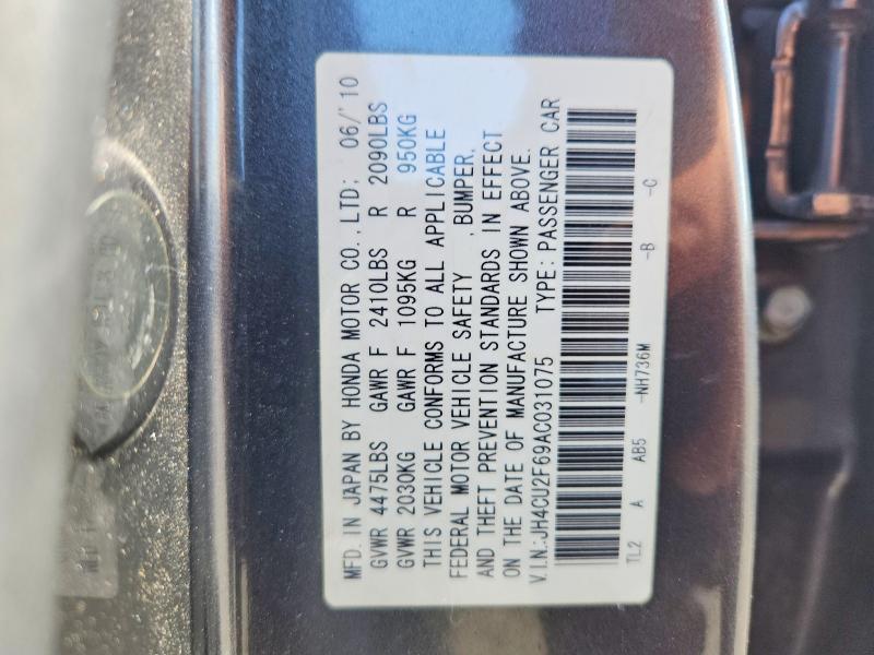 67088156 :رقم المزاد ، JH4CU2F69AC031075 vin ، 2010 Acura Tsx مزاد بيع