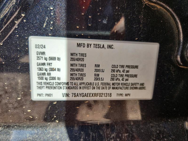 Продаж на аукціоні авто 2024 Tesla Model Y, vin: 7SAYGAEEXRF021318, номер лоту: 64931326