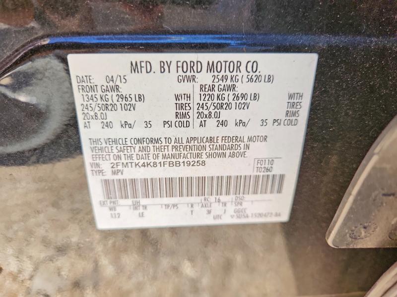 2015 Ford Edge მანქანა იყიდება აუქციონზე, vin: 2FMTK4K81FBB19258, აუქციონის ნომერი: 65907236