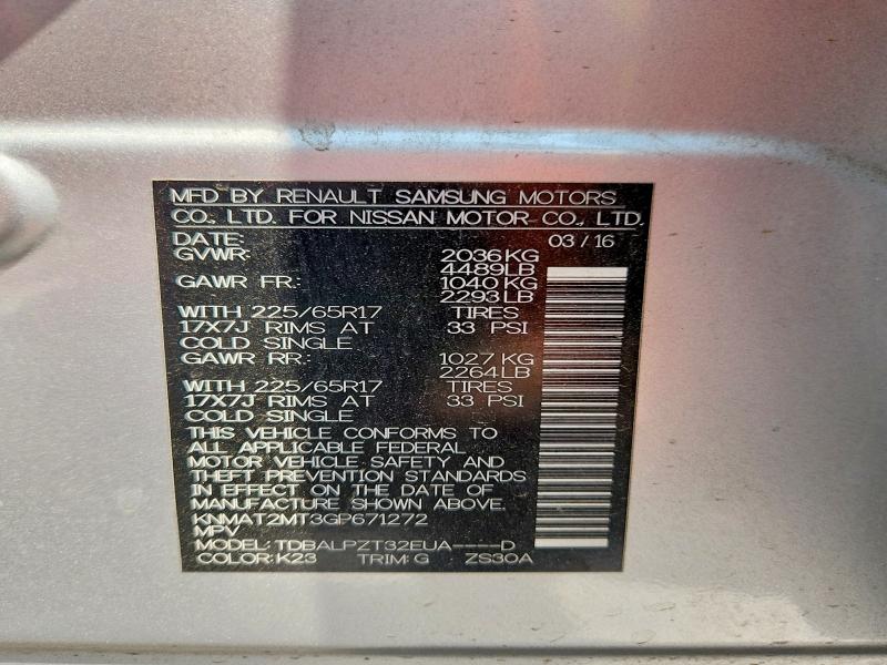 2016 Nissan Rogue მანქანა იყიდება აუქციონზე, vin: KNMAT2MT3GP671272, აუქციონის ნომერი: 63896746