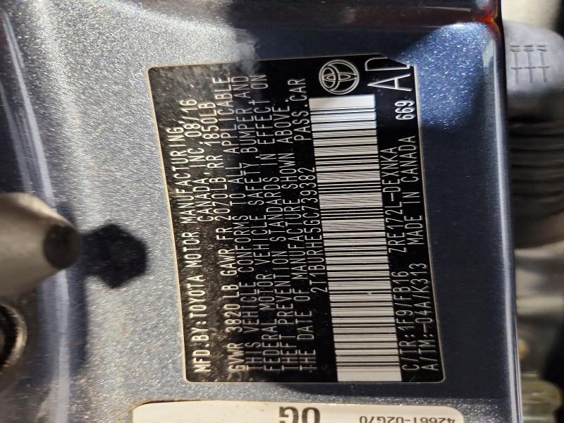 65630746 :رقم المزاد ، 2T1BURHE5GC739382 vin ، 2016 Toyota Corolla مزاد بيع
