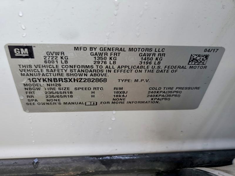 2017 Cadillac Xt5 მანქანა იყიდება აუქციონზე, vin: 1GYKNBRSXHZ282868, აუქციონის ნომერი: 66204206