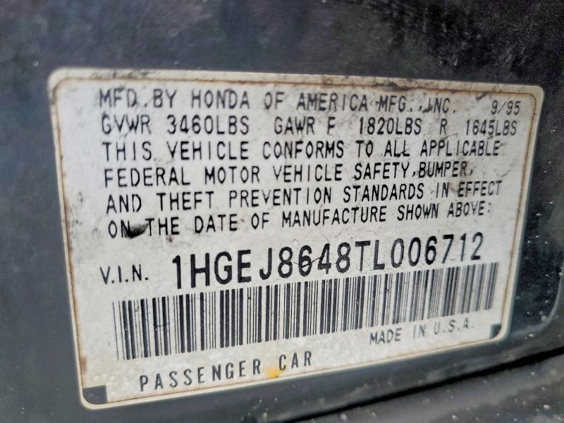 1996 Honda Civic მანქანა იყიდება აუქციონზე, vin: 1HGEJ8648TL006712, აუქციონის ნომერი: 63876276