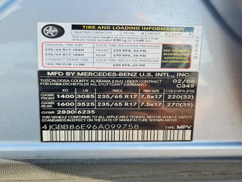 2006 Mercedes-benz Ml მანქანა იყიდება აუქციონზე, vin: 4JGBB86E96A099758, აუქციონის ნომერი: 64518626