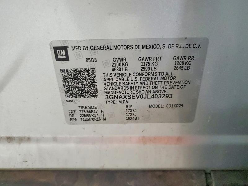 2018 Chevrolet Equinox მანქანა იყიდება აუქციონზე, vin: 3GNAXSEV0JL403293, აუქციონის ნომერი: 66367096