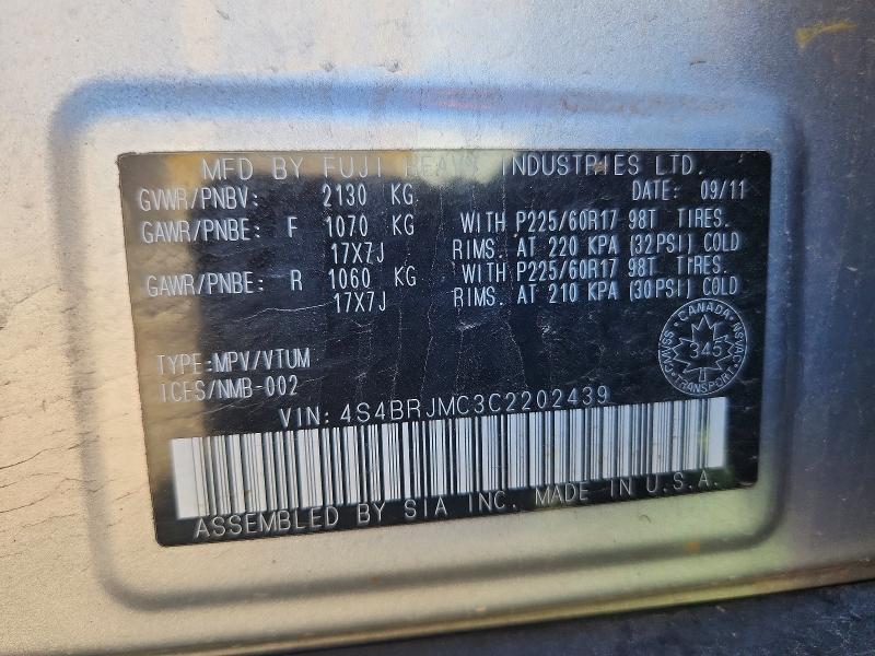 Продаж на аукціоні авто 2012 Subaru Outback, vin: 4S4BRJMC3C2202439, номер лоту: 66917436