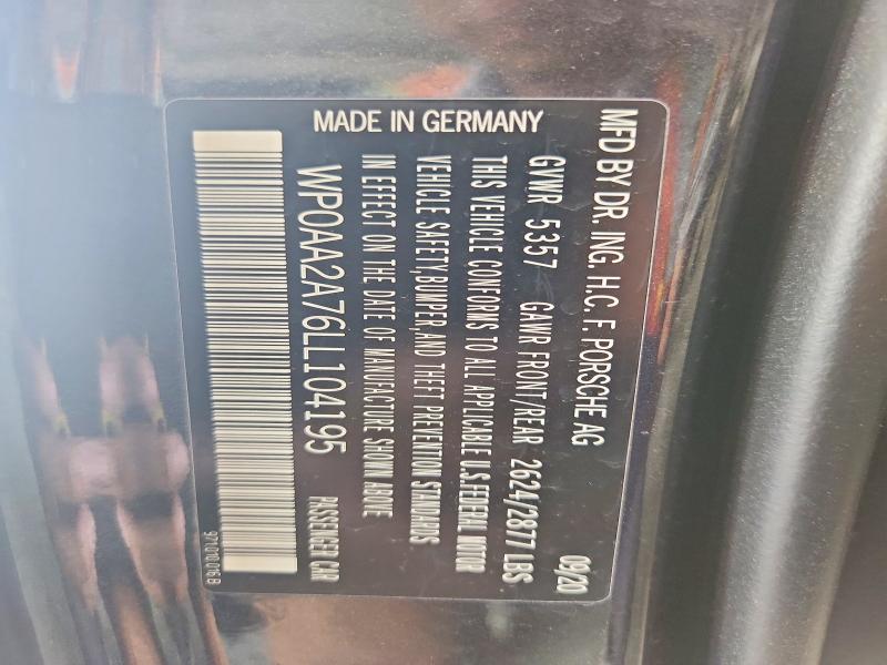 Aukcja sprzedaży 2020 Porsche Panamera, vin: WP0AA2A76LL104195, numer aukcji: 63316606
