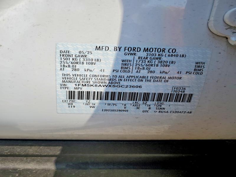 2025 Ford Explorer მანქანა იყიდება აუქციონზე, vin: 1FM5K8AWXSGC23606, აუქციონის ნომერი: 63599816