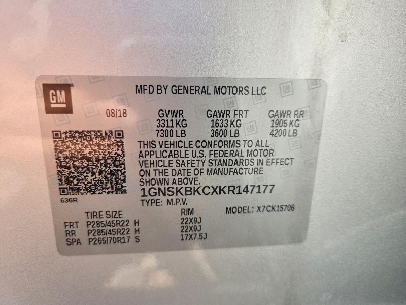 Aukcja sprzedaży 2019 Chevrolet Tahoe, vin: 1GNSKBKCXKR147177, numer aukcji: 65123716