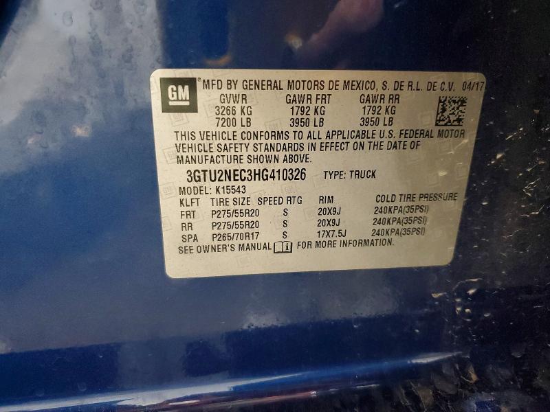 Aukcja sprzedaży 2017 Gmc Sierra, vin: 3GTU2NEC3HG410326, numer aukcji: 63212776