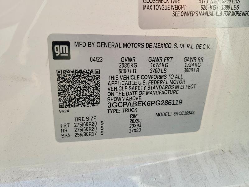 Продажа на аукционе авто 2023 Chevrolet Silverado, vin: 3GCPABEK6PG286119, номер лота: 66408316