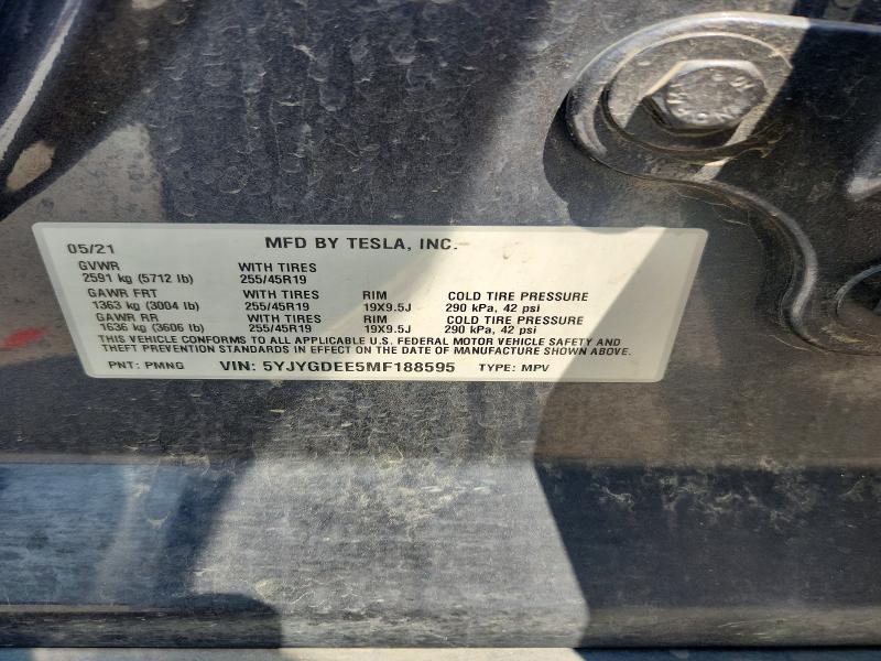 64550756 :رقم المزاد ، 5YJYGDEE5MF188595 vin ، 2021 Tesla Model Y مزاد بيع